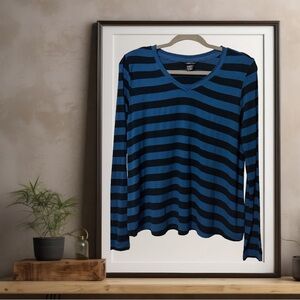 BOGO! Rue21 Blue and Black Striped V‑Neck